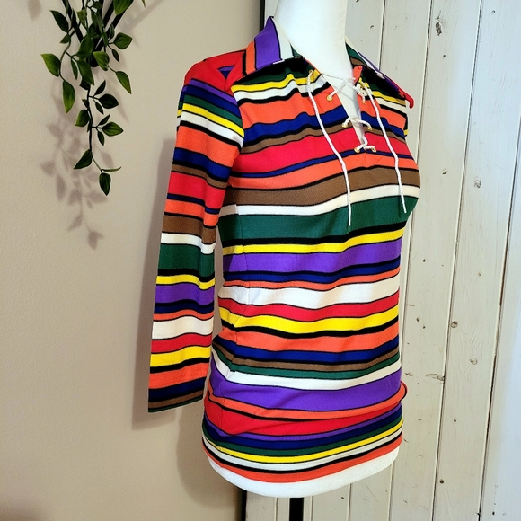 VINTAGE 60's MULTICOLOUR STRIPED TOP - Picture 4 of 8